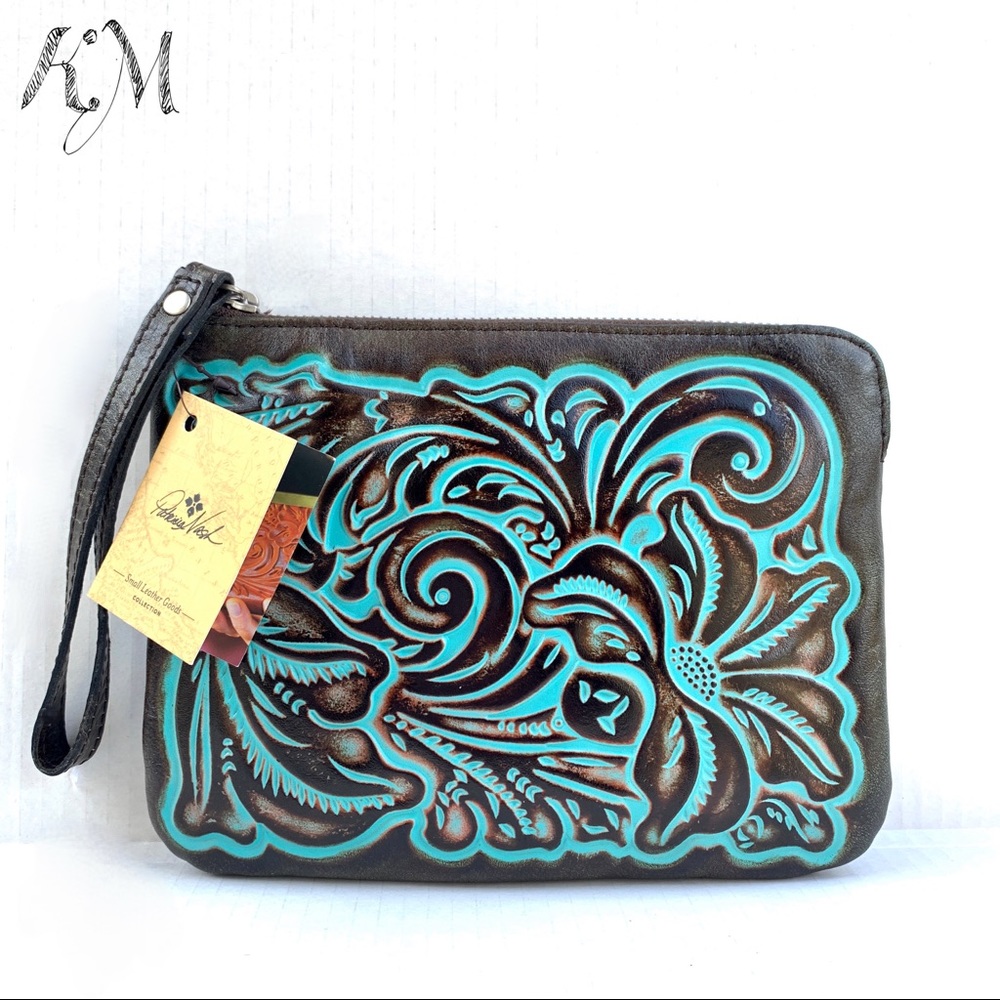 Patricia Nash Cassini Turquoise Leather Wristlet